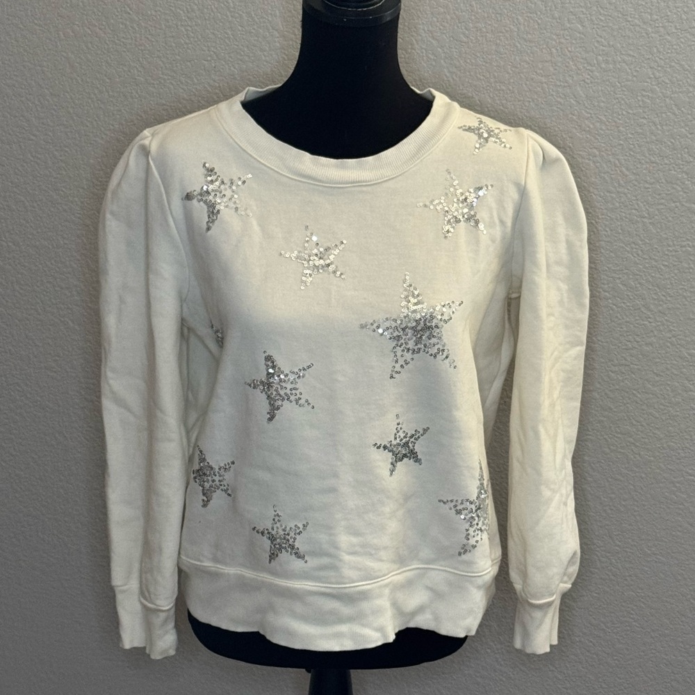 Talbots women's large petite whiter sweatshirt Silver stars crewneck